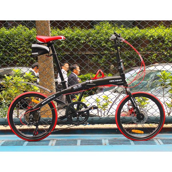 ハチコ HACHIKO ジュラルミン 折り畳み自転車 SHIMANO7段 変速  20インチ[98％完成品]泥よけ付きプレゼントがあり！HA-01-Black