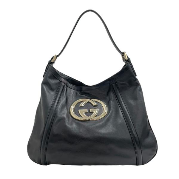 GUCCI ハンドバッグ　インターロッキング　ブラック　レザー　ゴールド金具 GUCCI（グッチ） 162740 インターロッキングG ワンショルダー