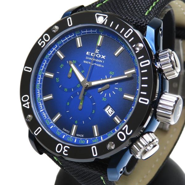 【EDOX/エドックス】 10221-357BU-BUV クロノオフショア1 クロノグラフ シャークマン1 世界限定388本 腕時計 ステンレススチール/ナイロン/ブルーPVD クオーツ ブルー メンズ【中古】【真子質店】【GD】【KIMo】 EDOX（エドックス） EDOX 10221-357BU-BUV クロノオフショア1 クロノ