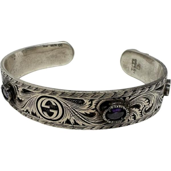 マ*ミ様 GUCCIグッチ キャットヘッドバングルブレスレット GUCCI GUCCI/グッチ 紫色合成石 ブレスレット キャットヘッド