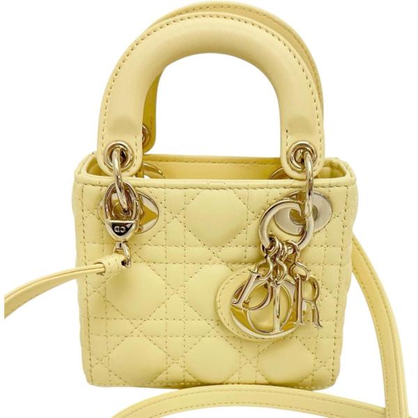 ディオールレディディオールラムスキンライムイエロー2wayハンドバッグ