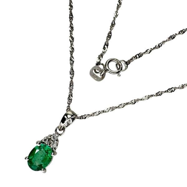 エメラルド ダイヤモンド ネックレス K18WGホワイトゴールド 1.7g 39cm 