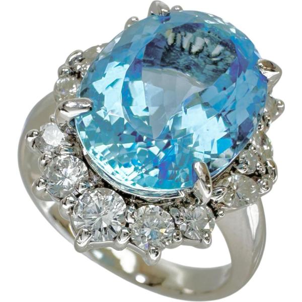 15.5号 アクアマリン 5.67ct ダイヤモンド 0.93ct リング・指輪 Pt900 