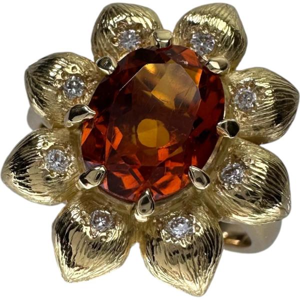 12号 シトリン/クォーツ ダイヤモンド 0.08ct リング・指輪 K18 