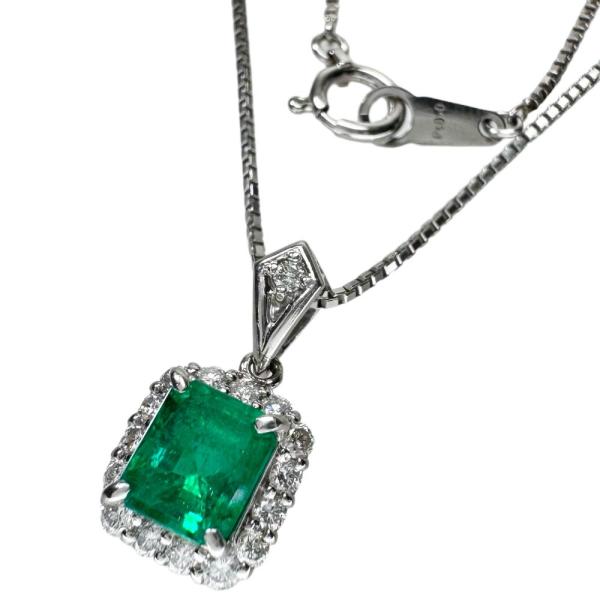 エメラルド ダイヤモンド　プラチナネックレス　Pt900/Pt850 エメラルド 1.07ct ダイヤモンド 計0.33ct ネックレス Pt900