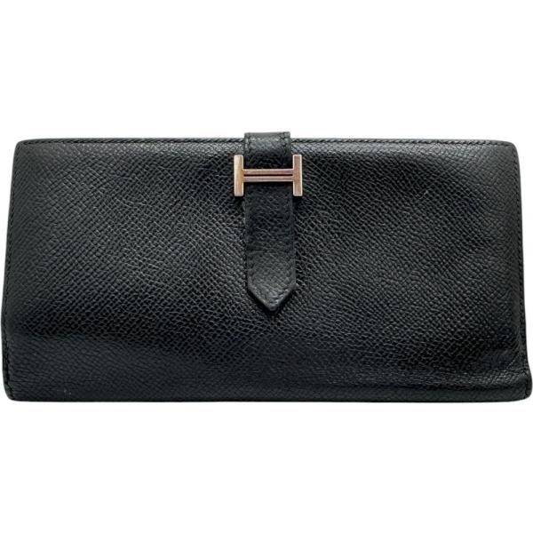 【極美品】HERMES ベアンスフレ ヴォーエプソン 長財布 ブラック ⬜︎B刻印 エルメス ベアンスフレ ブラック ヴォーエプソン シルバー金具