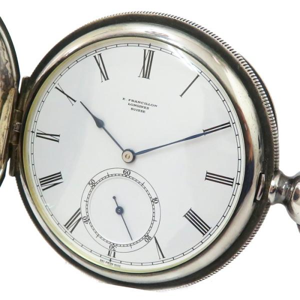 LONGINES ロンジン 懐中時計 白文字盤 3針 銀 シルバー 銀鎖(手