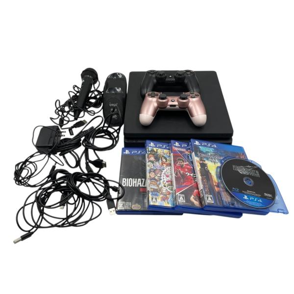 ■Sony PS4 本体 CUH-2200A 500GB 初期化済 コントローラー2台 ソフト5本 マイク スタンド 付属品多数 セット