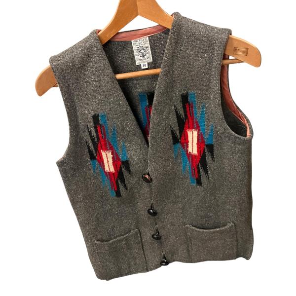■ ORTEGA'S オルテガ チマヨ ベスト ウール ハンドメイド 手織り ネイティブ アメリカン ヴィンテージ サイズ36 グレー 2690070