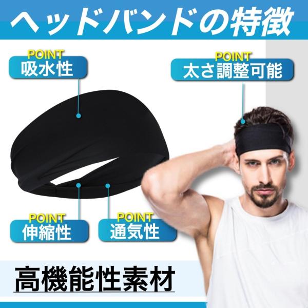 ヘアバンド スポーツ 汗止め ヘッドバンド 吸汗速乾 バンダナ メンズ レディース 作業 男女兼用 ジム トレーニング バスケットボール サッカー Off フットサル