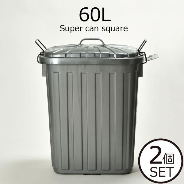ゴミ箱 おしゃれ 分別 屋外 ダストボックス ふた付き 大容量 防臭 45リットル 中身見えない キッチン ロック付き 軽い 外置き スーパーカン 60型 角型 2個セット