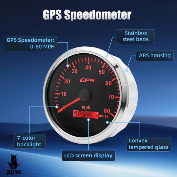 シボレーアストロ96以降　スピードメーター 青/白 バックライト 互換品】 GPSスピードメーター バックライト 防水 バイク ボート 車 7