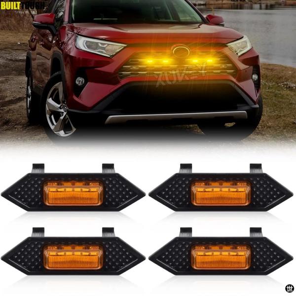 4X 12V アンバーフロントグリルランプオレンジ LED ライト配線ハーネス
