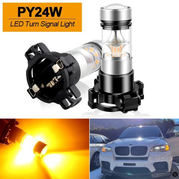 2 個アンバーイエロー CAN バス PY24W 5200S LED 電球 BMW 3 4 5 シリーズ X3 E70 X5 X6 Z4 フロントウィンカーライ