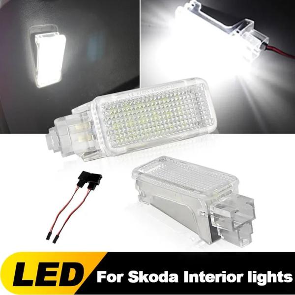 2 個シュコダファビアオクタビアルームスタースーパーブラピッドコディアック LED ドアカーテシーインテリア足元グローブボックストランクキャリアライト