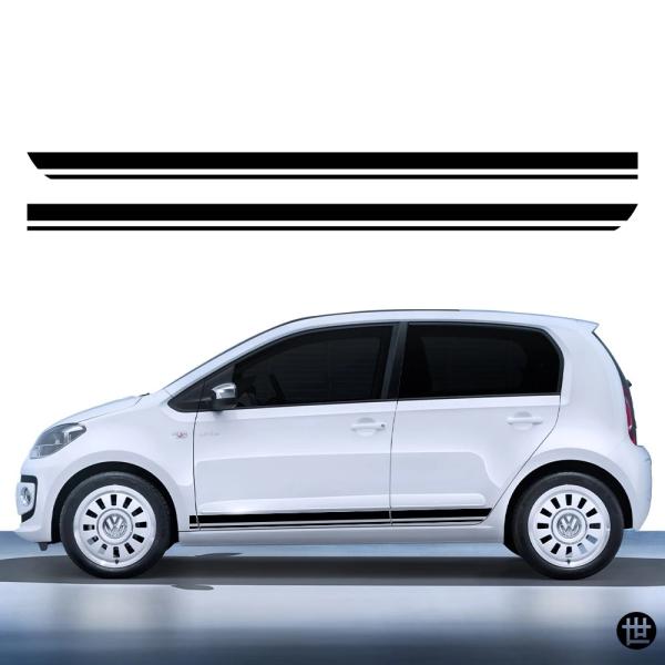 2PCS ドアサイドスカートストライプステッカービニールデカールフォルクスワーゲンVW UP LUPOスポーツスタイルDIY自動車ボディデカールカーアクセサリー