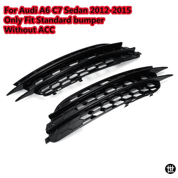 クローム/ブラック RS6スタイル 車フロントフォグランプグリルカバートリム アウディ A6 C7 セダン ACCし 2012-15 フォグランプグリル用