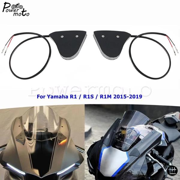 ヤマハ R1 R1S R1M フロント フロント アンバー ウィンカー シグナル ランプ 2015-2019 用 バイクミラー ブロックオフ LED ターンインジケーターライト