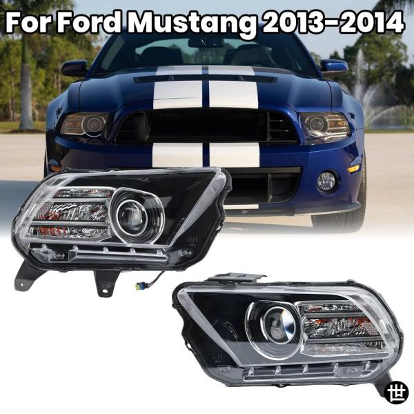 フォード マスタング HID/キセノン 2013 2014 用ヘッドライトアセンブリ LED DRL デイライト付き ブラックハウジング クリアレンズヘッドラン