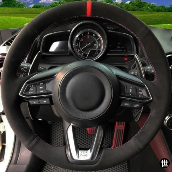 車用ステアリングホイールカバー DIY ブラックスエード マツダ 3 アクセラ 2017-2019 マツダ 6 アテンザ 2017-2019 CX-3 CX-4 CX-5 CX-9 CX9