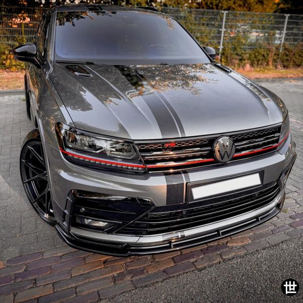グロスブラック カーフロントバンパーリップスプリッター VW TIGUAN MK2 R-LINE 2017-2020 1.4TSI 1.5TSI 2.0TSI プレフェイスリフト ボディ