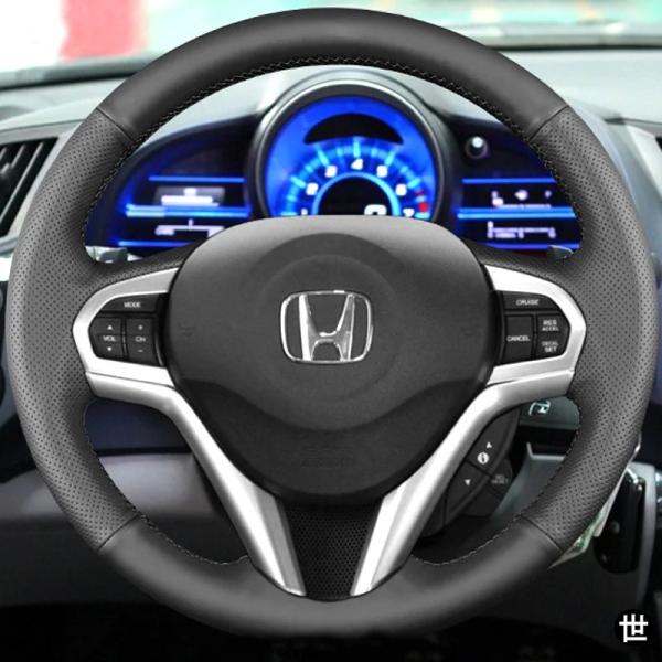 ホンダ CR-Z 2012-15 用 手縫い滑り止めカーボンレザー製ステアリングホイールカバー インテリアアクセサリー