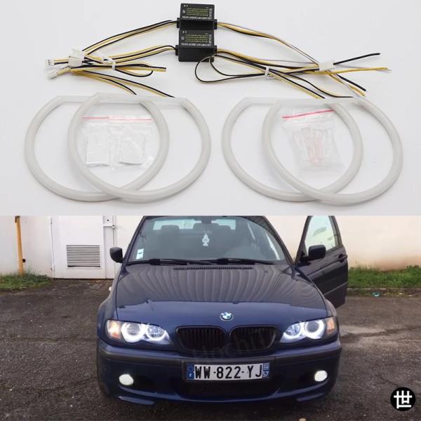 ホワイトLEDヘッドライト エンジェルデーモンアイキット BMW 3シリーズ E46 セダン ツーリング ワゴン クーペ コンパクト 1998-2005用