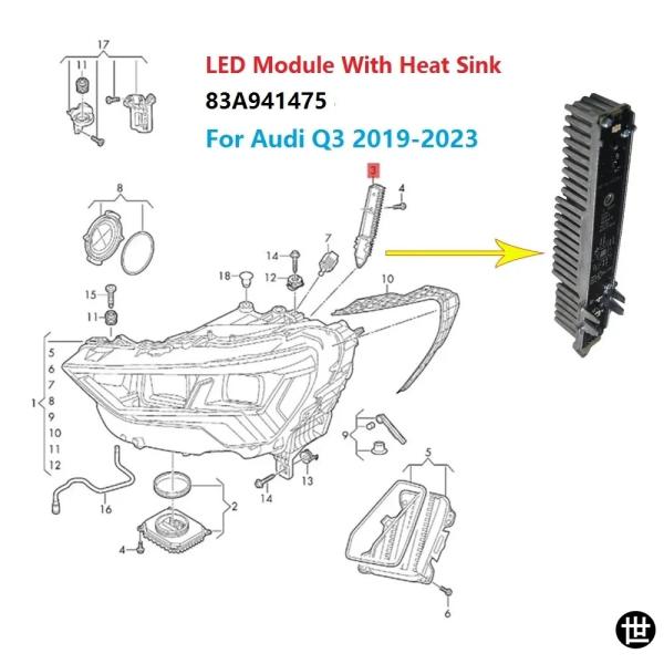 アウディ Q3 スポーツバック 2019-2023 用 ヒートシンク付き新型ヘッドライト LED モジュール 83A941475 DRL デイライト ランニング