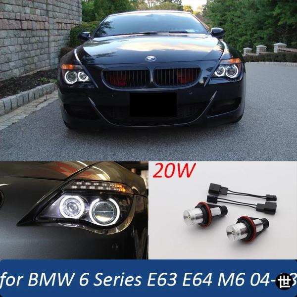 BMW 6シリーズ E63 E64 M6 645CI 650I 2004-2008用 20W 6000K ホワイトLEDヘッドライトエンジェルアイバルブ
