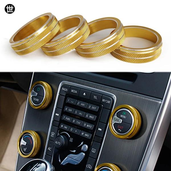 ボルボS60 XC60 V60 V40 S80用カーエアコンロータリーノブリング4個セットカーファンボタンオーディオステレオボリュームコントロールノブカバー
