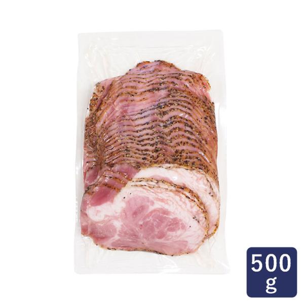 加熱食肉製品（加熱後包装）厳選された国産豚肩肉を使用し、黒粒胡椒をまぶして加熱されたスライスタイプのパストラミハムです。豚肉本来の旨味が凝縮されており、粗挽き黒粒胡椒がピリッとしたアクセントになっています。また、他の部位に比べて脂肪が比較的...