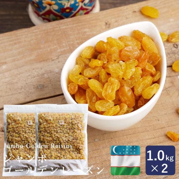 ウズベキスタン産 ジャンボゴールデンレーズン 1kg×2（2kg） ドライフルーツ 干しぶどう ノンオイル