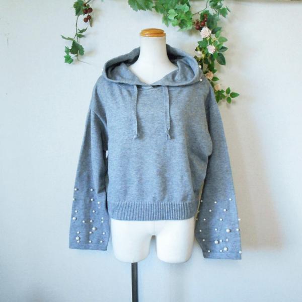 ZARA 美品 ザラ ニット KNIT パール ビジュー の 可愛い フード ZARA 美品 ザラ ニット KNIT パール ビジュー の 可愛い フード