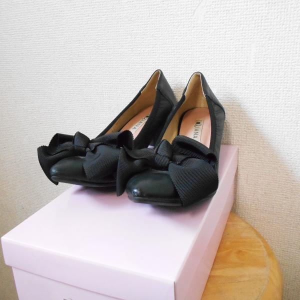DIANA ダイアナ リボン の 可愛い パンプス 黒 日本製 23,5cm