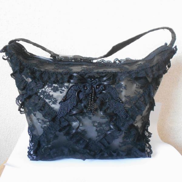 【美品】さえら　ヒスクローネ　レースカゴバック 美品 さえら ヒスクローネ HISCHRONE レース & お花モチーフ