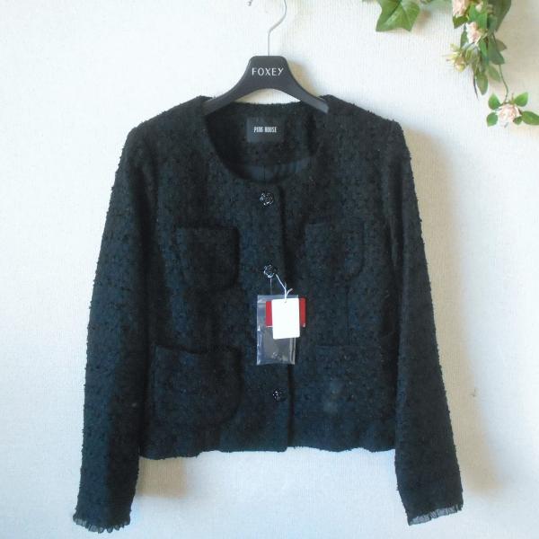 PINK HOUSE ピンクハウス　ノーカラージャケット　タグ付き未使用 PINK HOUSE 新品 タグ付き 48000円 ピンクハウス PINKHOUSE ノー
