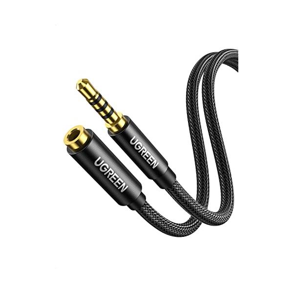 UGREEN イヤホン 延長コード 3.5mm オーディオケーブル 4極/TRRS ナイロン編み AUX ヘッドホン Hi-Fi音質 多重シール
