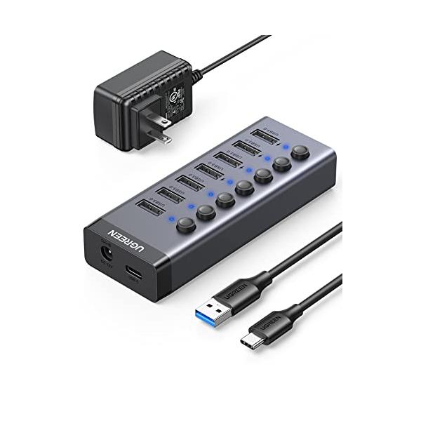 他サイト： UGREEN USB ハブ 7ポート3.0 hub 5Gbps高速伝送 セルフパワー対応 DC12V/2A ACアダプタ付き 独立スイッチ付 Cの商品画像
