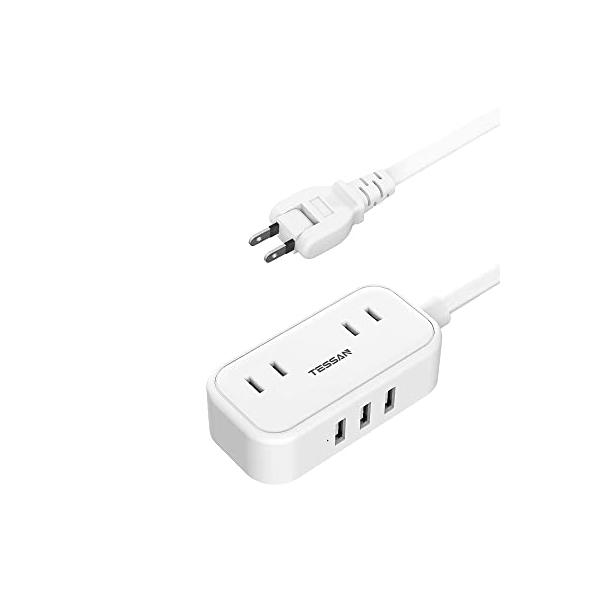 他サイト： TESSAN usb 延長コード 2個AC口 3USBポート 電源 充電タップ 小型 たこあしコンセント テーブルタップ たこ足配線 1.5mの商品画像