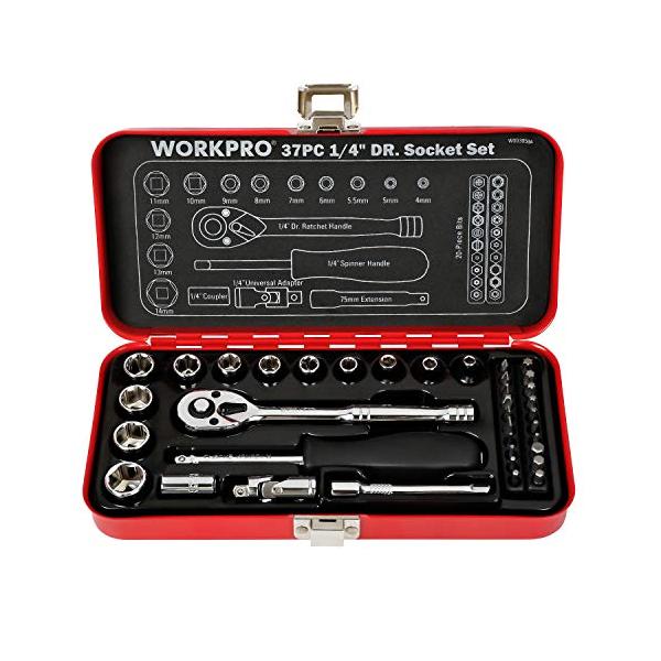 他サイト： WORKPRO ソケットレンチセット ガレージツールセット ラチェットレンチ 差込角6.35mm（1/4インチ） クイックリリースラチェットハンの商品画像
