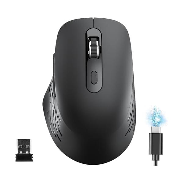 ワイヤレスマウス bluetooth 5.2 + 2.4GHz マウス 無線 静音 Type-C充電式 小型 戻る/進むボタン搭載 6ボタン 5