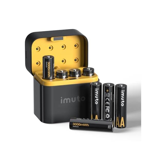【2026アップグレード】imuto 充電池 単三 1.5V 充電式単三リチウム電池 3000mWh*8大容量充電池 自己放電抑制 1600回循
