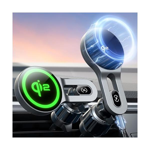 【LISEN強化版Qi2認証 magsafe充電】スマホホルダー車 ワイヤレス充電 15W [延長レバー機能&吹出口を塞ぎません&急速充電&史上