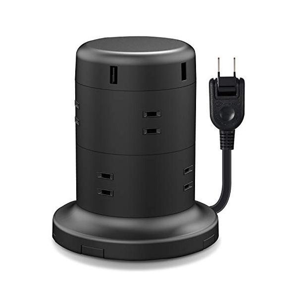 他サイト： エレコム 電源タップ タワー型 延長コード [ 8個口 &amp; USB×5ポート ] 固定パーツ付 雷ガード ほこりシャッター 2m ブラック ECの商品画像