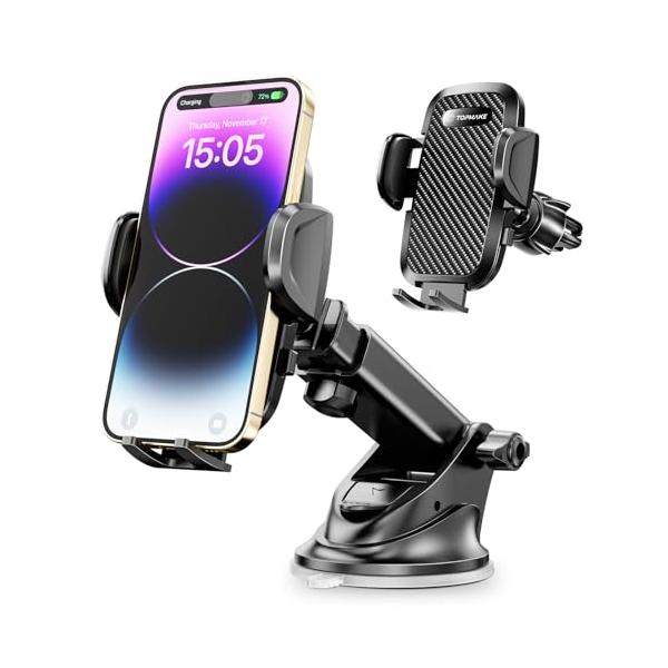 Topmake スマホホルダー 車 車載ホルダー ゲルサクションカップ/クリップ 2in1 携帯ホルダー 車 エアコン吹き出し口 360度回転