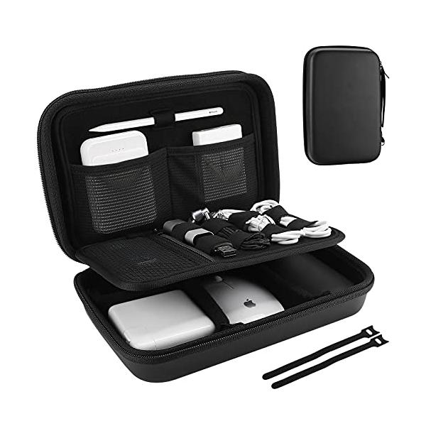 ProCase ガジェットポーチ、防水性のあるEVA材、大容量、3層仕組み MacBook アダプタ・ Magic Mouse 2・ USB F