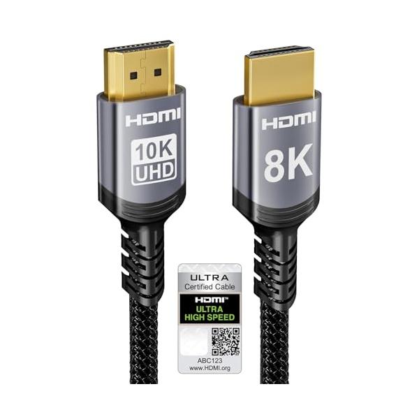 Sniokco 10K 8K 4K HDMI 2.1 ケーブル 1M、認証済み48Gbps超高速HDMIR ケーブル 0.01ms 4K 240