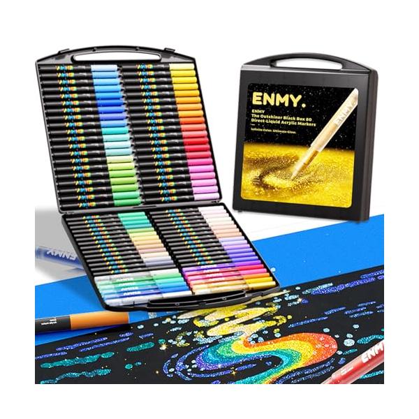 ENMY 80色セット(68&12) 直液式 アクリルマーカー ラメ入り キラキラ イラストマーカー 水性 手帳 筆ペン アートマーカー ラメペ