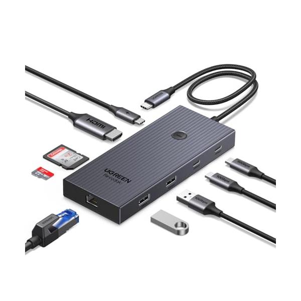 -/-/75028・【9ポート拡張で接続力を強化】UGREENのUSB-Cハブは、ギガビット有線LAN、4K@60Hz対応のHDMI映像出力、USB-A 3.2、USB-C 3.2×2、USB-A 3.0、SD/TFカードスロット、最大10...