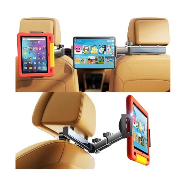 【2025新型・中央2人専用】LISEN 車 タブレットホルダー 後部座席 伸縮アーム ヘッドレスト ホルダー 滑り防止 車載ホルダー スタンド